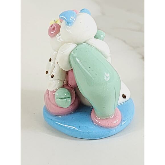 Mini Pig Piglet Piggy Happy Couple Cooking 1 1/2" Pottery Figurine 90s Vintage - Picture 4 of 12